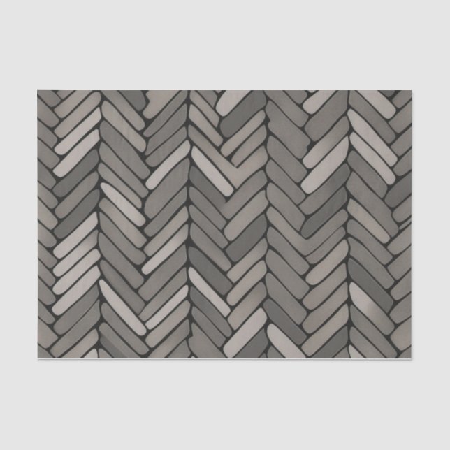 Holzkohle und Grauherringbone Elegant Geometric Seidenpapier (Vorderseite)