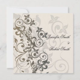 Holzkohle und Ivory Filigree Hochzeit Einladung