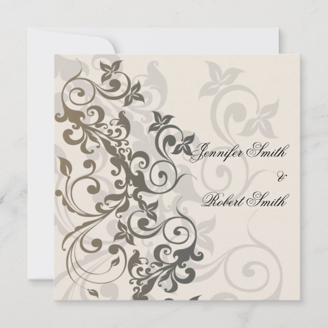 Holzkohle und Ivory Filigree Hochzeit Einladung (Vorderseite)