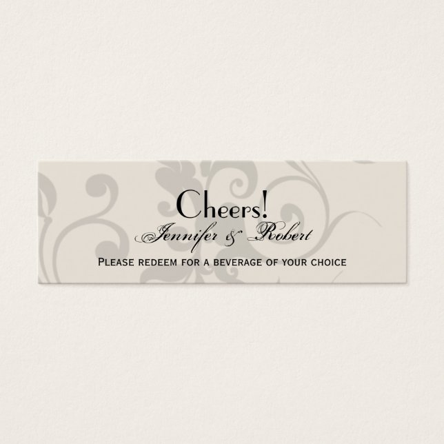 Holzkohle und Ivory Filigree Wedding Drink Ticket (Vorderseite)