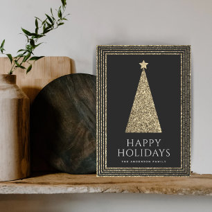 Holzkohle- und Kupfer-Gold-Glitter-Weihnachtsbaum Feiertagskarte