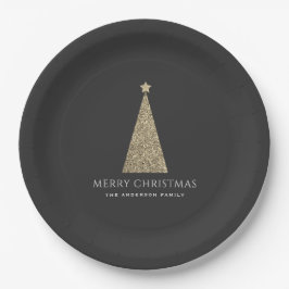 Holzkohle und Kupfer Gold Glitzer Weihnachtsbaum Pappteller