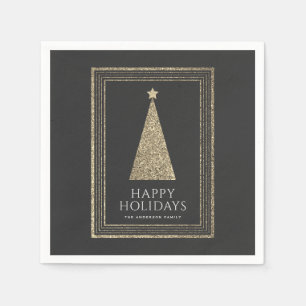Holzkohle und Kupfer Gold Glitzer Weihnachtsbaum Serviette