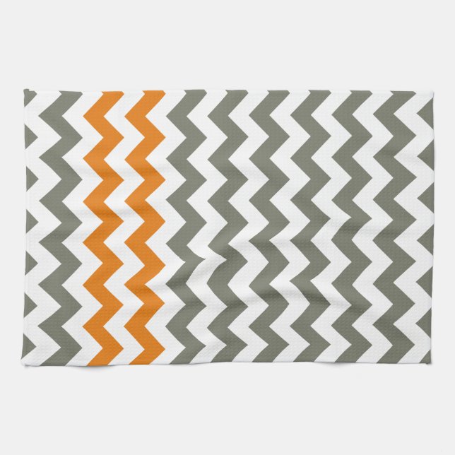 Holzkohle und orange Zickzack Streifen Handtuch (Horizontal)