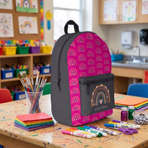 Holzkohle und rosa Regenbogenkinder Bedruckter Rucksack