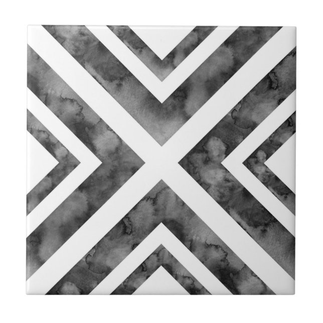 Holzkohle Weiße Wasserfarbe Diamantgeometrisch Fliese (Vorderseite)