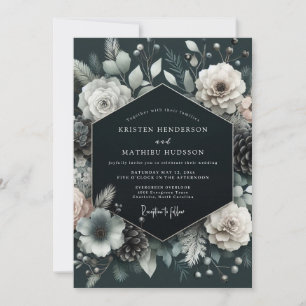 Holzkohle-Winter-Kiefern-Hochzeit Einladung