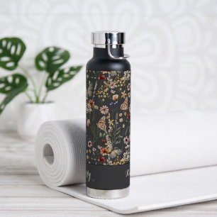 Holzkohlegrau Aquarell-Wildblumen-Mustername Trinkflasche