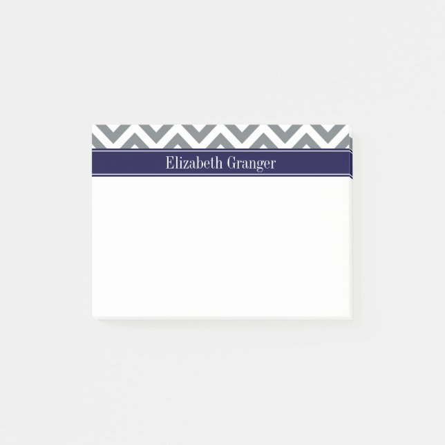 Holzkohlegrau Lg Chevron Marineblau Namensmonogram Post-it Klebezettel (Vorderseite)