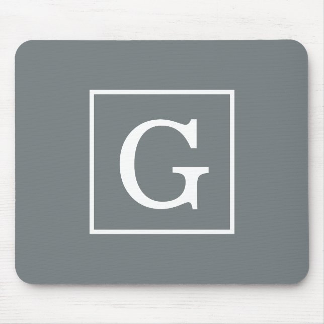 Holzkohlegrau Weiß gerahmtes Initial-Monogramm Mousepad (Vorne)