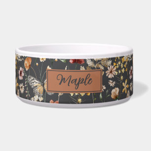 Holzkohlegraue Wildblume Personalisiertes Haustier Napf