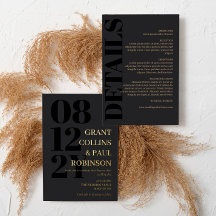 Holzkohleschwarz und Gold-Typografie 2 in 1 Hochze