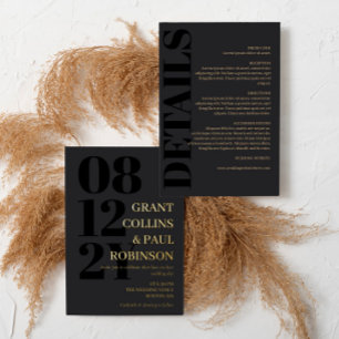 Holzkohleschwarz und Gold-Typografie 2 in 1 Hochze Folieneinladung