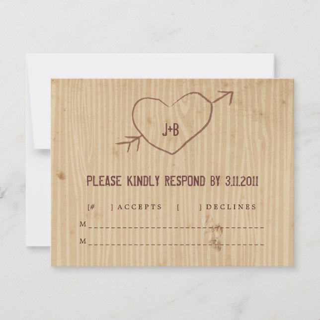 Holzkorn mit Herzreaktionskarte RSVP Karte (Vorderseite)