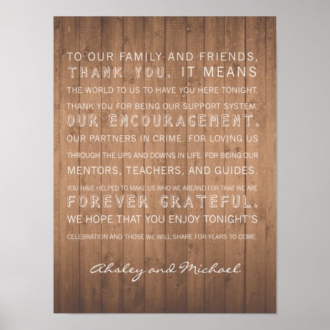 Holzkörner Hochzeit danke Ihnen Zeichen rustikal Poster (Vorne)