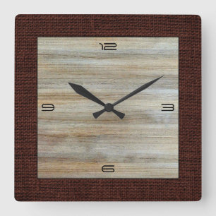Holzkörner Moderne Burlap-Grenze Quadratische Wanduhr