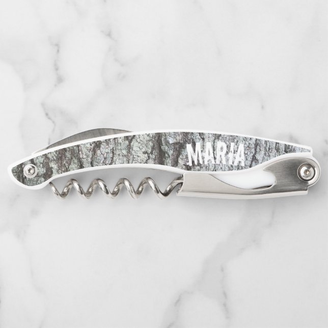 Holzkörner Rustikales Monogramm Kellnermesser (Rückseite)