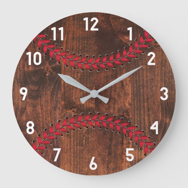 Holzkörner Sporty Baseball Dekor Große Wanduhr (Vorderseite)