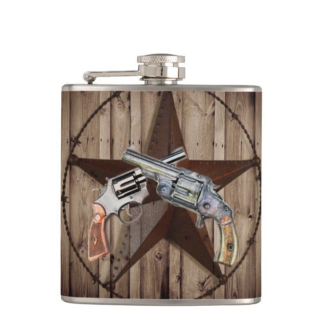 Holzkörner Texas-Star Cowboy Western Country Pisto Flachmann (Vorderseite)