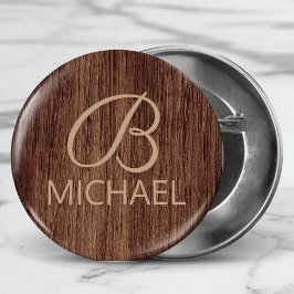 Holzkörnholz mit Monogramm-Personalisierter Bezeic Button