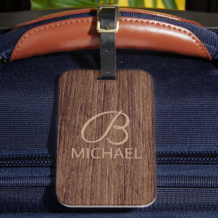 Holzkörnholz mit Monogramm-Personalisierter Bezeic Gepäckanhänger
