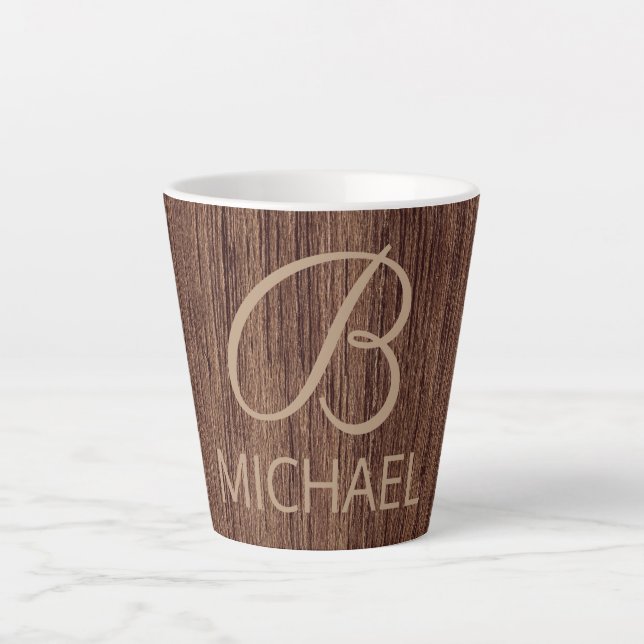 Holzkörnholz mit Monogramm-Personalisierter Bezeic Milchtasse (Vorderseite)
