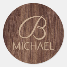 Holzkörnholz mit Monogramm-Personalisierter Bezeic Runder Aufkleber
