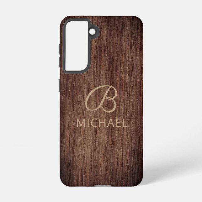 Holzkörnholz mit Monogramm-Personalisierter Bezeic Samsung Galaxy Hülle (Rückseite)