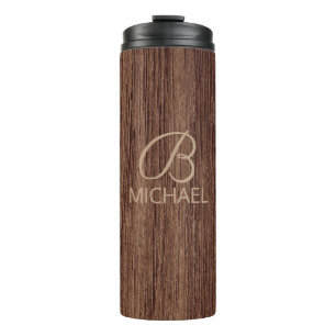 Holzkörnholz mit Monogramm-Personalisierter Bezeic Thermosbecher