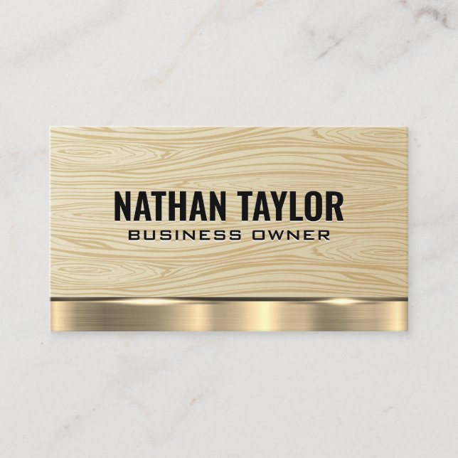 Holzkörnmuster | Gold Metal Trim Business Card Visitenkarte (Vorderseite)