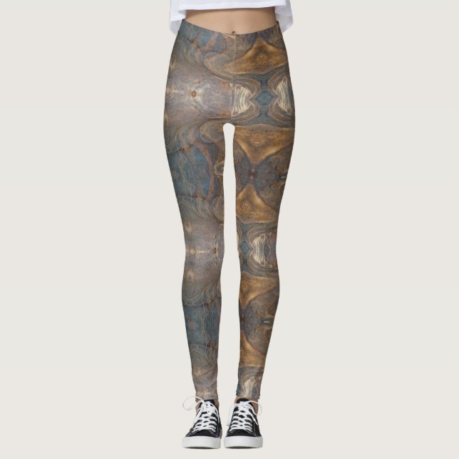 Holzkornmuster neutraler brauner Streifen Abstrakt Leggings (Vorderseite)