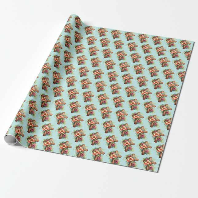 Holzkreuz Blume Religiöses Christliches Ostern Geschenkpapier (Ungerollt)