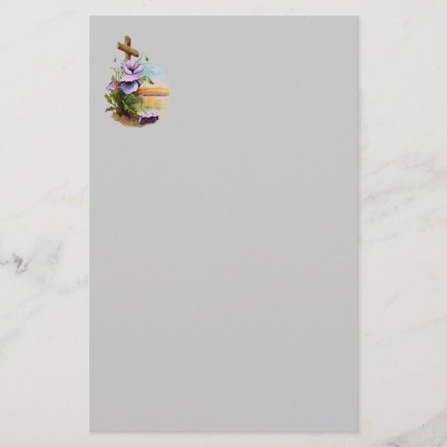 Holzkreuz mit violetten Blumen Briefpapier (Vorderseite)