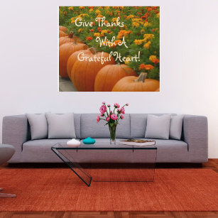 Holzkunst Sonnenblumen & Pumpkins Dankbares Herz Holzdruck