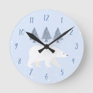 Holzland Winter Polar Bären Kinderzimmer Dekoratio Runde Wanduhr