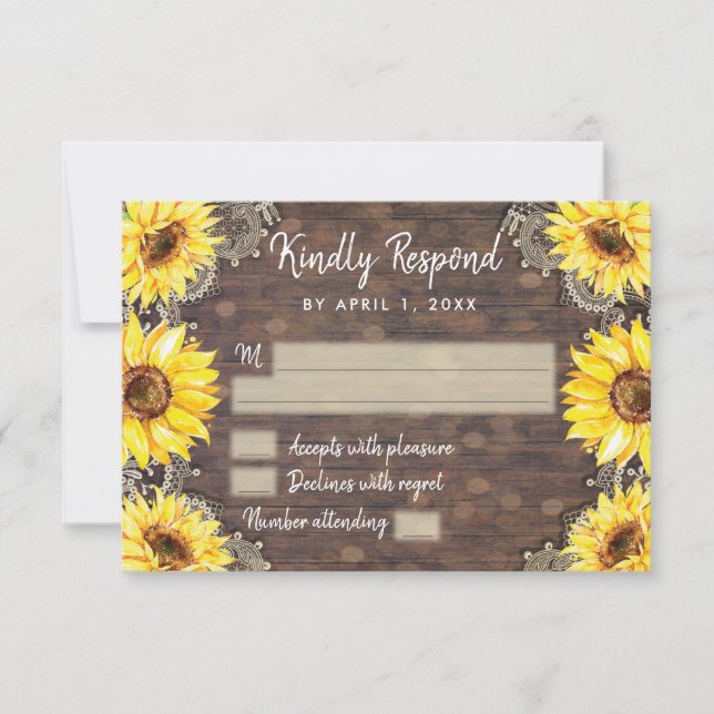 Holzlasche Sonnenblume Rustikale UAWG RSVP Karte (Vorderseite)