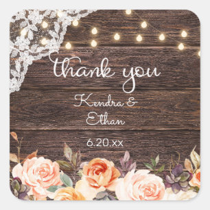 Holzleuchten, Blush & Peach Floral Danke 2 Quadratischer Aufkleber