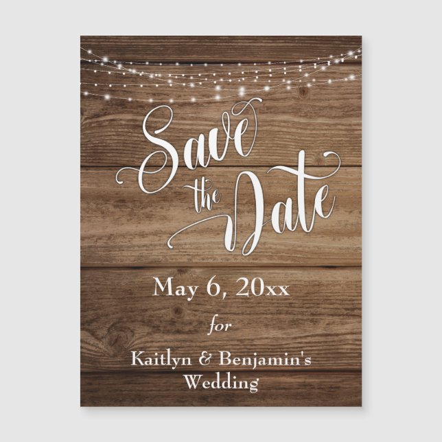 Holzleuchten und Drehbuch Save the Date Magnetkart Magnetkarte (Vorderseite)