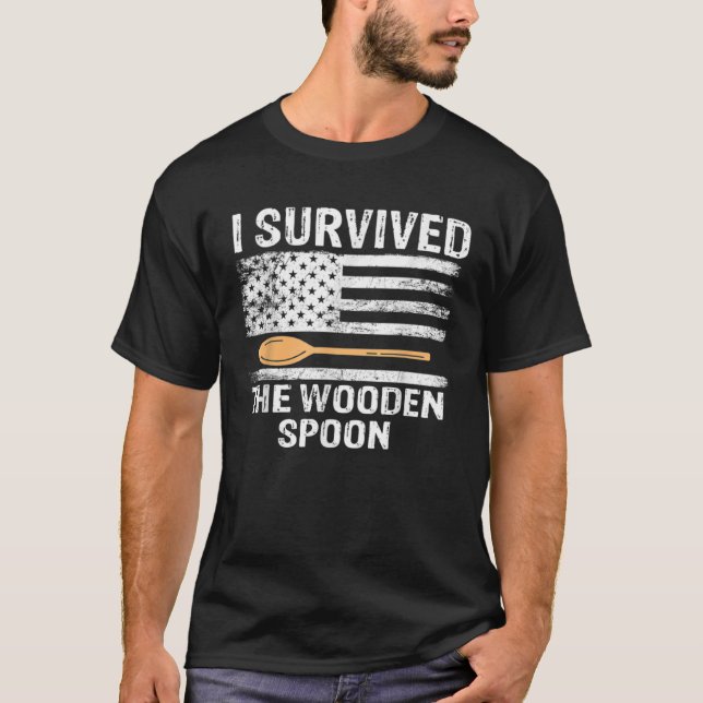 Holzlöffelüberlebende Retro Erwachsene sarkastisch T-Shirt (Vorderseite)