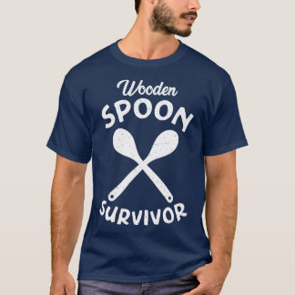 Holzlöffelüberlebensmittel gestresster weißer Text T-Shirt