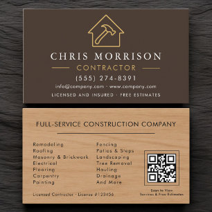Holzmaserung Bau Konstruktion QR Code Visitenkarte
