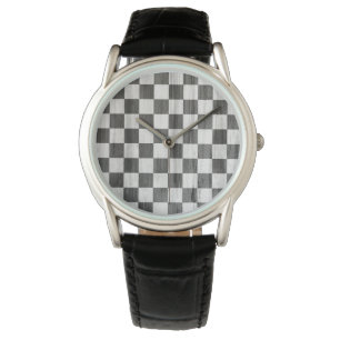 Holzmuster aus Schachbrett Armbanduhr