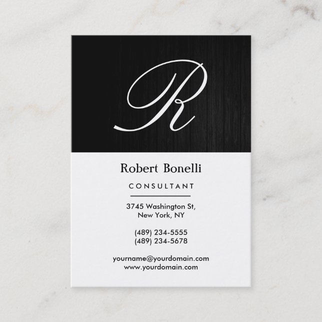 Holzmuster White Monogram Business Card Visitenkarte (Vorderseite)