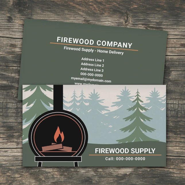 Holzofen & Brennholz Visitenkarte (Wood Burning Stove & Firewood Business Card)