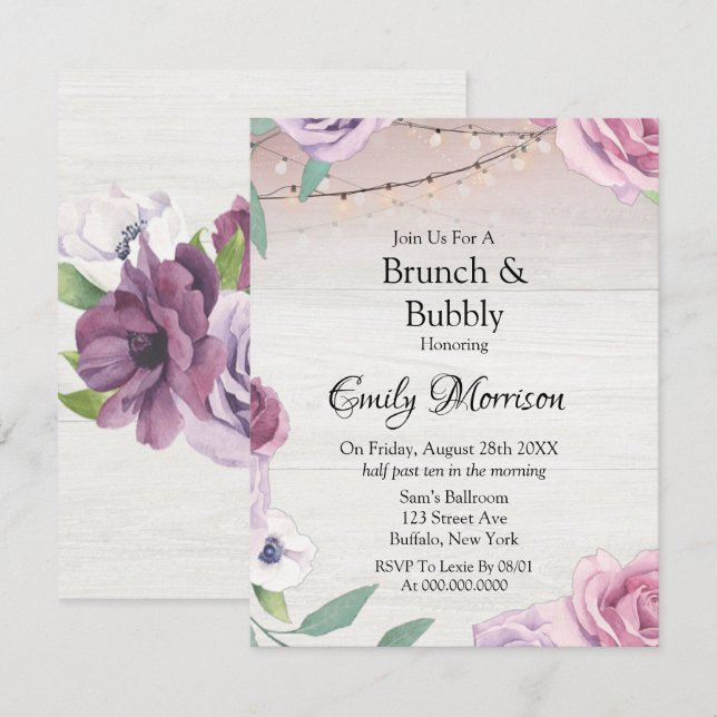 Holzofen-Light-Lavender Peony Brunch und Bubbly Einladung (Vorne/Hinten)