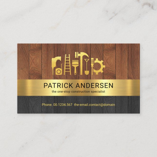 Holzpanele Gold Strip Handyman Tools Visitenkarte (Vorderseite)