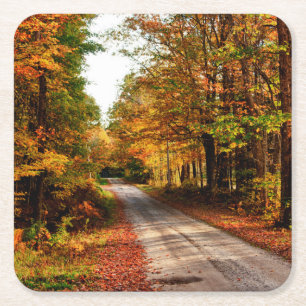 Holzpfad mit Herbstlaub Rechteckiger Pappuntersetzer