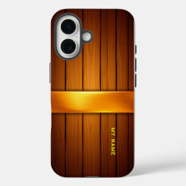 Holzplatte mit goldenem Akzent iPhone 16 Hülle