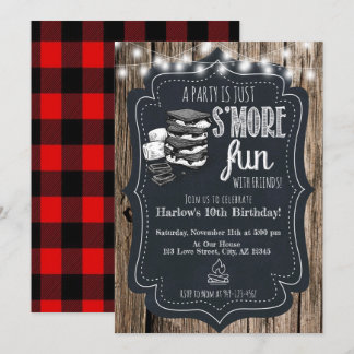 Holzplatte Rustic S'mores Party Geburtstag Einladung