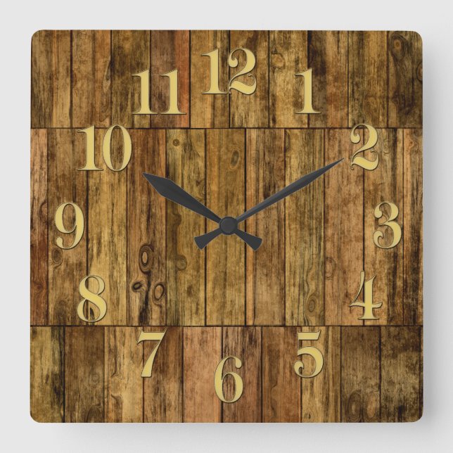 Holzplatten Holzpaneeleffektklemme Quadratische Wanduhr (Vorderseite)